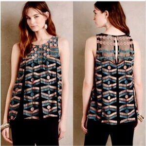 Anthropologie Akemi + Kin Kalila embroidered sheer mesh tank top polka dots Sz S